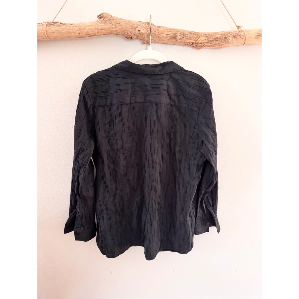 Foxcroft NYC Black Crinkle Texture Button Down Shirt Petite 12P Long Sleeve - Picture 6 of 6